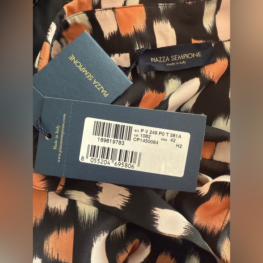 Piazza Sempione Black, Peach & Cream Printed Long-Sleeve Shirt Dress - Picture 6 of 6